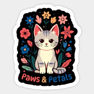 Paws and Petals | Cute Kitty Cat with Flowers | Kawaii Cat lover ideas Sticker